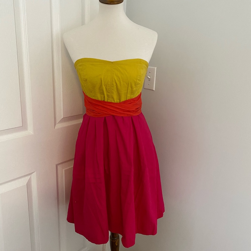 Anthropologie Maeve Strapless Tri-Color Dress